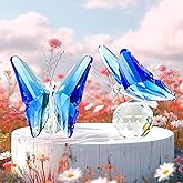 H&D HYALINE & DORA 2pcs Crystal Butterfly Figurines, Blue Glass Butterfly Ornaments,Butterfly Figurine Gifts for Women, Crystal Figurine Decor for Home Christmas Party