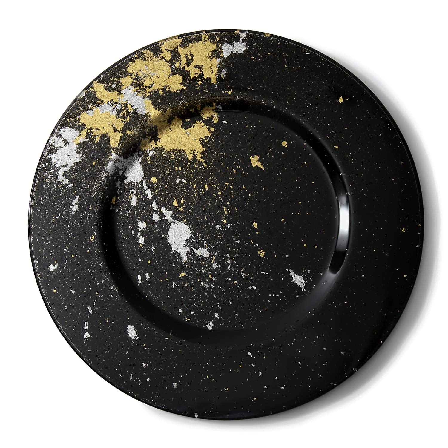 Syosaku Japanese Urushi Glass Charger Plate-L Φ13.9-inch Jet Black with Gold Leaf, Dishwasher Safe — image 1