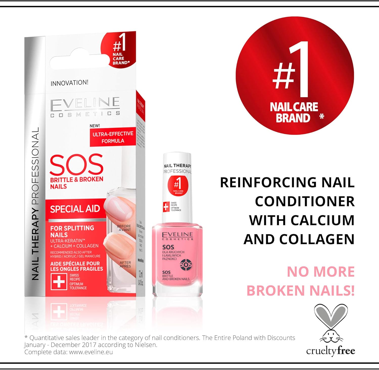 Eveline Cosmetics Nail Therapy Professional SOS Nail Strengthening Conditioner with Calcium & Collagen, for Brittle Splitting - Image 3