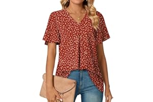 Anyally Women's Summer Dressy Chiffon Blouses V Neck Ruffle Short Sleeve Tunic Tops for Leggings Casual T-Shirts