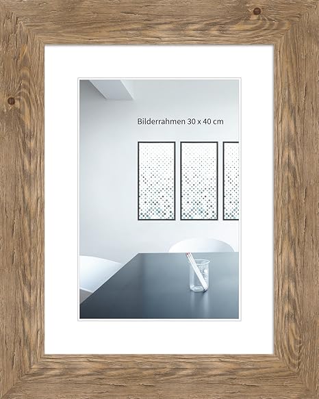 WANDStyle Bilderrahmen Strandhaus 30x42cm DIN A3 I Farbe: Eiche I Holzbilderrahmen I Fotorahmen I Bilderrahmen rustikal I Mad
