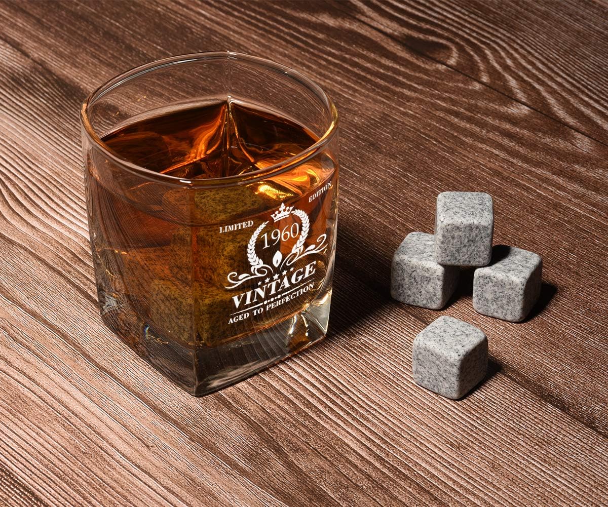60th Anniversary Gift Ideas For Him Vintage 1960 Whiskey Glass And Stones Funny 60 Birthday Gift
