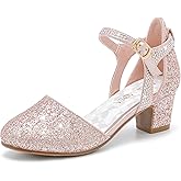 LAURMOSA Girls Dress Shoes Closed Toe Chunky High Heels Ankle Strap Wedding Party Pump Shoes