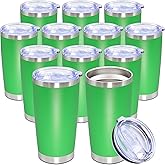 AUWBON 20oz Tumbler Bulk Stainless Steel Tumbler Cup with Lid Vacuum Insulated Double Wall Travel Mug, Durable Powder Coated Travel Coffee Tumbler Mug for Hot & Cold Drinks, Green,12 Pack