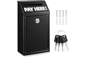 Metal Donation Box with Lock – Wall Mounted Cash Money Box with Slot for Cash Deposit, Hualleko Money Drop with Lock and Slot for Home/Office/Outdoors 10.2 x 5.6 x 2.9 Inch(Black)