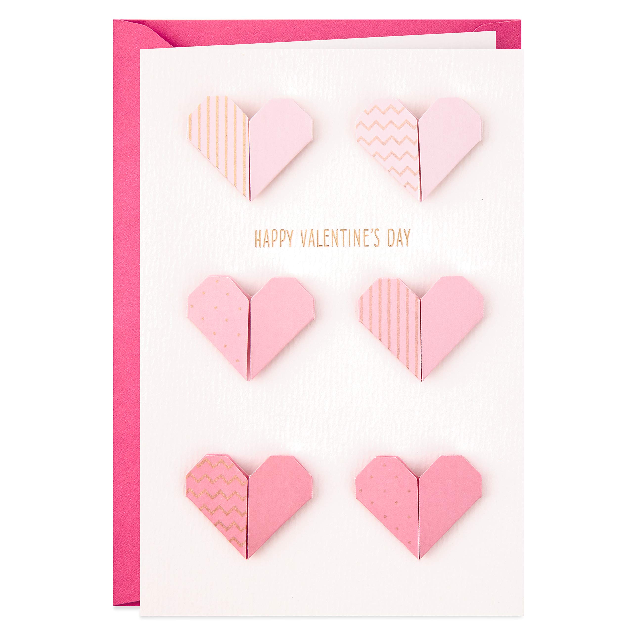 Hallmark Valentines Day Card, Origami Style Hearts Design, Pink