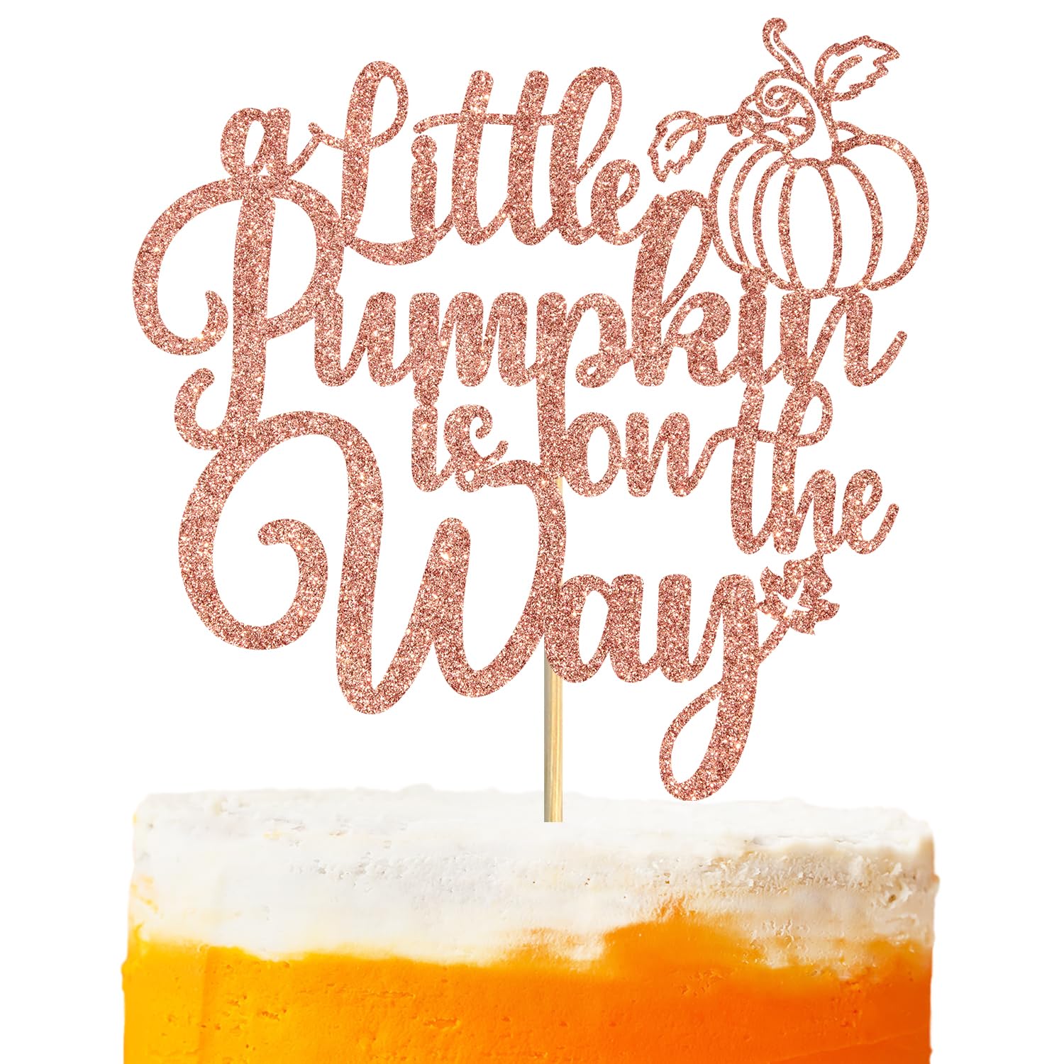Photo 1 of A Little Pumpkin is On The Way Cake Topper, Welcome Little Pumpkin Cake Decor, Fall Autumn Baby Shower/Halloween Thanksgiving Baby Gender Reveal Party Decorations Supplies, Rose Gold Glitter