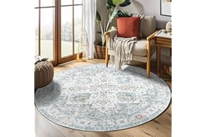 jinchan Round Rug 5Ft,Bohemian Area Rug Indoor Hallway Circle Rug Washable Rug Floral Medallion Non Slip with Rubber Backing for Living Dining Room Entryway Grey