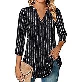 VALOLIA Womens Tops 3/4 Sleeve Shirts V Neck Blouses Dressy Casual Tunic Tops M-XXL