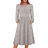 ANRABESS Women Long Sleeve Midi Dress Crewneck 2025 Fall Fashion Casual Flowy A-Line Long Dresses Vacation Outfit with Pocket