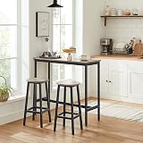VASAGLE Bar Stools Set of 2 Greige Black Metal Frame Footrest 32x65 cm view 2