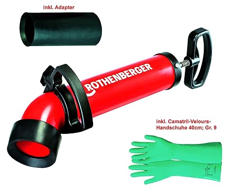 Rothenberger Ropump Super Plus (072070X) Saug-Druckreiniger mit 2 Adaptern (1xlang + 1xkurz) und 1 Paar Camatril-Velours Schu