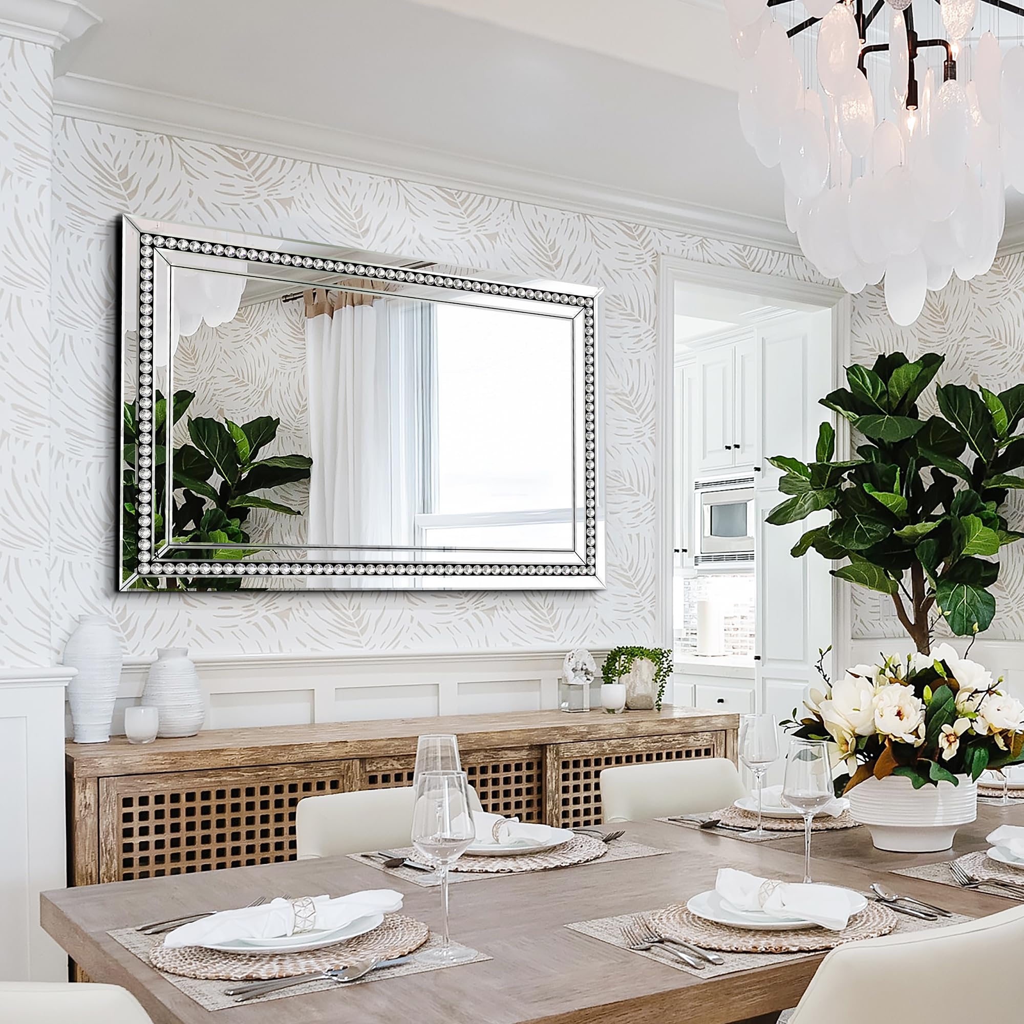 Photo 1 of *BROKEN CORNER* Autdot 32" X 47" Large Wall Mirror for Decor Living Room, Rectangular Crystal Mirror with Glass Tiles Frame, Unique Horizontally/Vertically Hang for Living Room, Bathroom, Entrance Decor