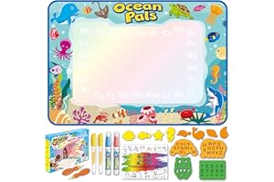 ANIMOLDS Water Doodle Mat for Kids - 40x32 Inch Reusable Aqua Magic Drawing Board, Neon Color Water Drawing Mat, Educational Art Toys for Ages 3-8, Perfect Birthday & Easter Gift (Ocean Pals)