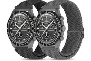Tovimall Braided Bands for Moonswatch Watch,20mm Stretchy Nylon Band,Compatible with Omega X Swatch Moonswatch Speedmaster 20mm Watch,Swatch Omega Moonswatch Speedmaster Watch Replacement Strap for Women Men