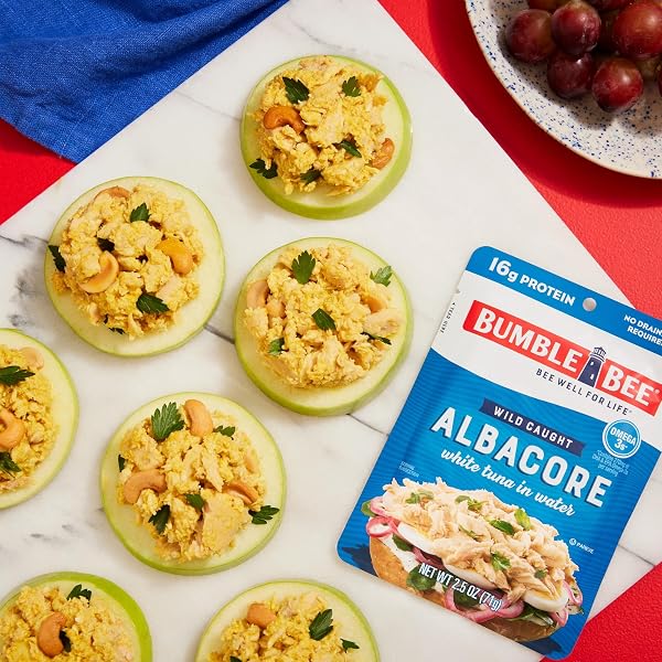 BUMBLE BEE CHUNK WHITE ALBACORE TUNA IN WATER, 5 OZ POUCH – READY TO EAT WILD CAUGHT TUNA PACKET – 33G PROTEIN PER POUCH, HIGH IN OMEGA-3S – NON-GMO, GLUTEN FREE, KOSHER
