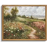 KISSFOX Framed Wall Art Vintage Landscape Pictures Wall Decor Spring Wildflowers Scenery Canvas Art Countryside Farmhouse Paintings Artwork For Bedroom Living Room Kitchen