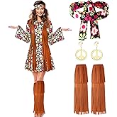SATINIOR 70s 60s Hippie Costume Set 70s Outfits Accessories for Carnival Party Halloween Women Disco Dress