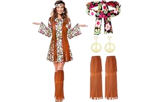 SATINIOR 70s 60s Hippie Costume Set 70s Outfits Accessories for Carnival Party Halloween Women Disco Dress