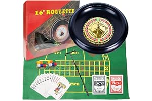 IIDEA 16 Inch Professional Roulette Wheel Set Gambling Wheel with 120 Chips,2 Decks of Cards,Reversible Game Table Mat, Rake 