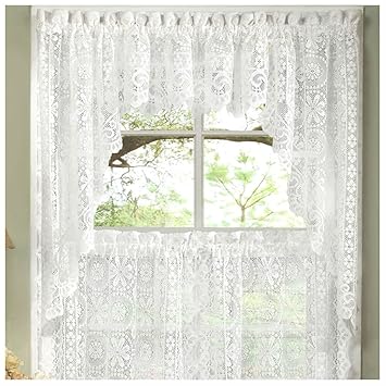 Home Decor 24 Cafe Tier Curtains Hopewell Heavy White Lace Kitchen