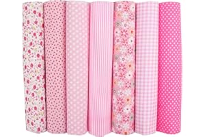 Cotton Fabric Squares Assorted Floral Prints 7 Pack Bundle for Quilting Patchwork Sewing and DIY Crafting, Pink, 10"x10"