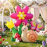 6FT Spring Inflatable Outdoor Decoration with Flowers Butterfly Snail and Mushroom Blow Up Inflatable with Built-in LED Lights for Easter Holiday Garden Lawn and Party