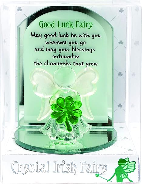 Amazon Com Carrolls Irish Gifts Crystal Good Luck Fairy Designed With Holding A Small Green Shamrock Home Kitchen