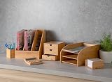 Osco MOSO Bamboo Square Pen Pot 3 Compartments Desk Organizer Natural Wood view 7