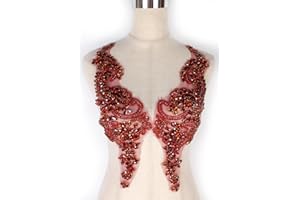 Labellezalady Luxury Look Shiny Rhinestone Pair Applique Patch in Gold Silver champgane AB Color for Prom Dress Belt Arts Crafts Sewing decorat (Red-B)