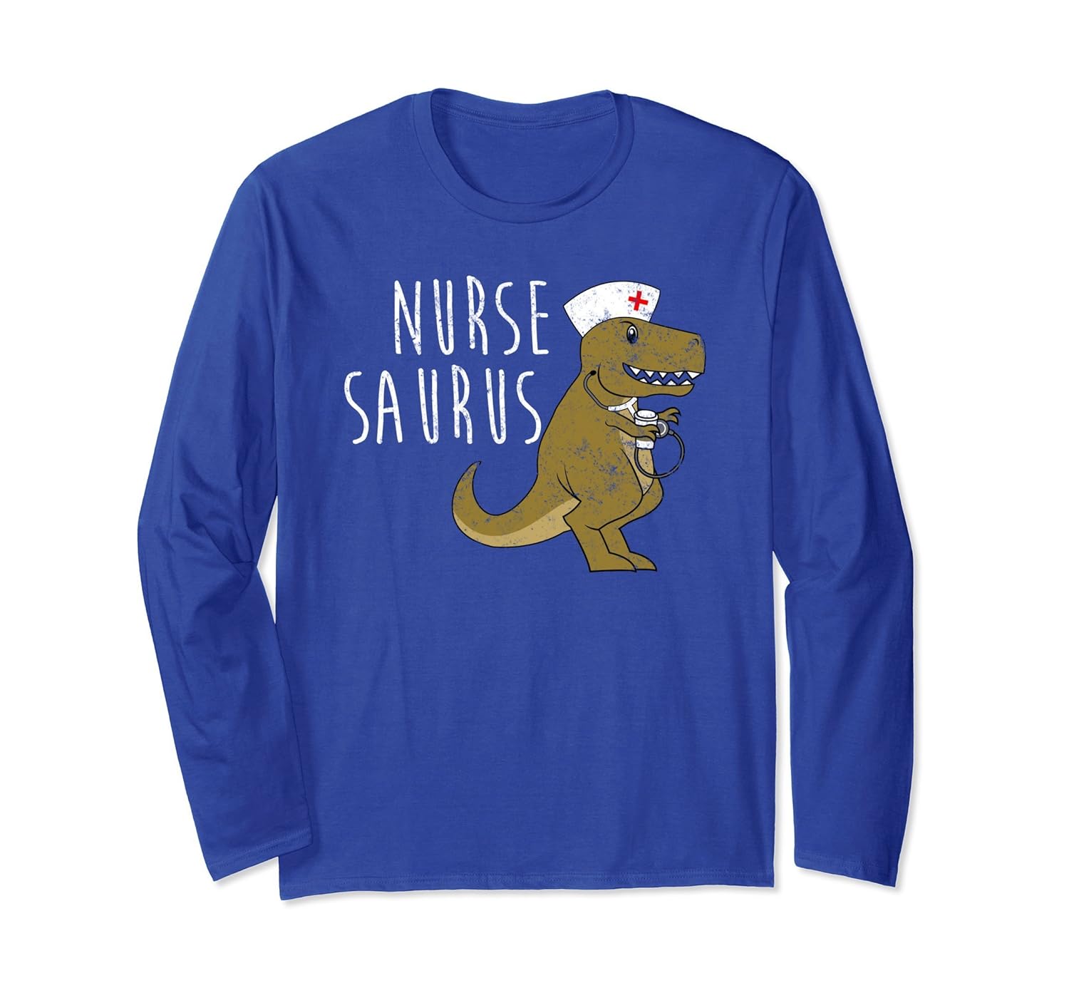 Nurse Saurus RN Dinosaur Medical Distressed Long T-Shirt-anz