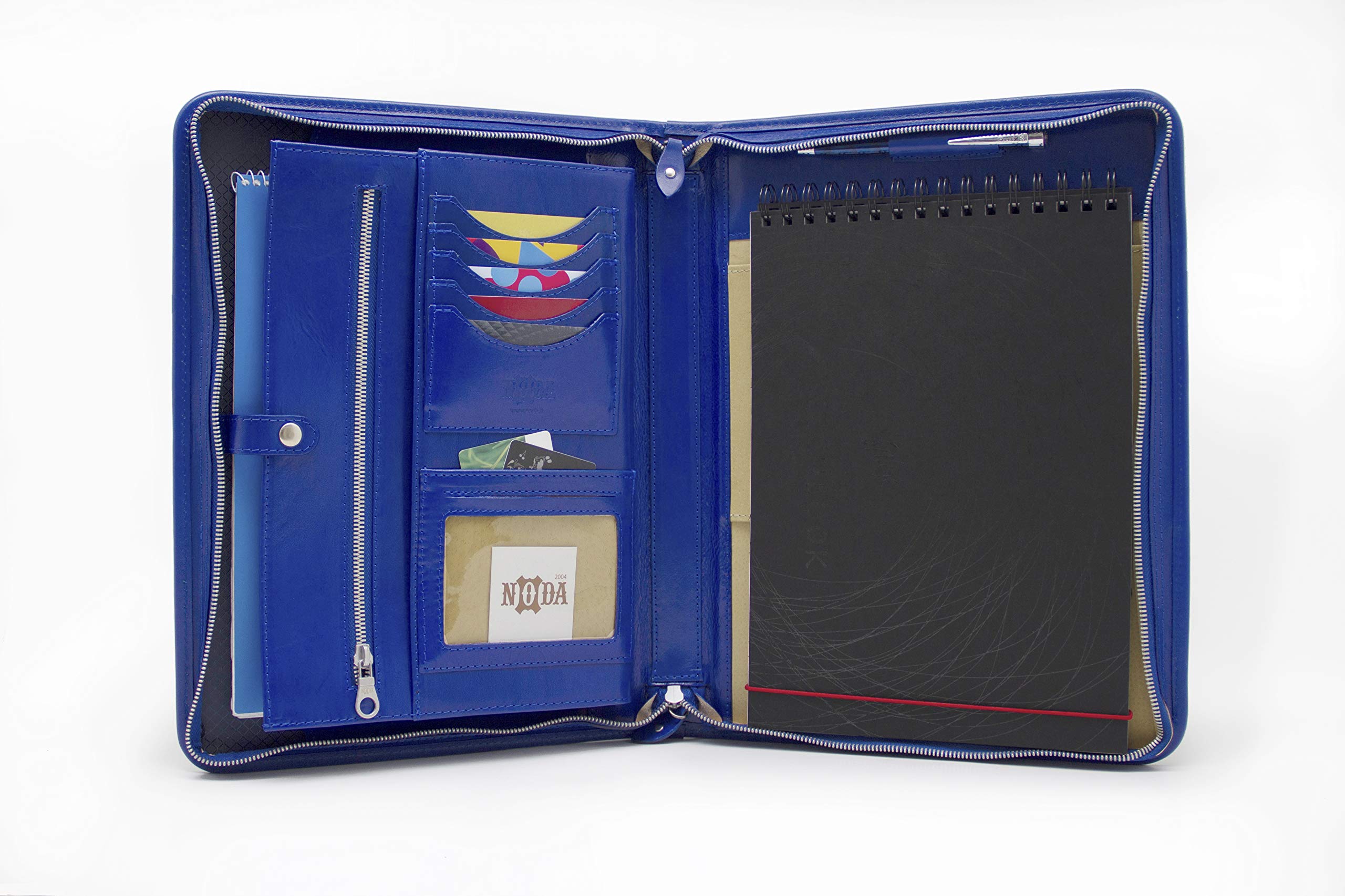 Leather Portfolio a4, Business padfolio with Zipper, Professional Conference Folder a4 (Blue)
