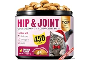 BUDDYCHEER Glucosamine for Cats, Cat Joint Supplement with Chondroitin, Omega-3s & Green-Lipped Mussel, Pain Relief Crunchy & Creamy Treats for Senior Cats, Hip & Joint, Mobility & Flexibility Support -450 Chews