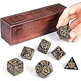 Titan Dice: Nyx | 25mm Giant Polyhedral Dice 7-Piece Set & Engraved Wooden Display Box | Smoke Color with Gold Numbers | Tabl