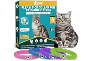 YOTANGO 4 Pack Flea Collar for Cats, Cat Flea and Tick Collar 8 Months Cat Flea Collar Treatment Prevention, Adjustable Waterproof Cat Flea Collar Kitten Natural Tick and Flea Collar for Kitty Cat 4 Color