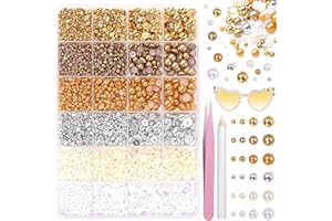 CYNAILLI Gold Silver Pearls for Crafting, Flatback Pearls Nail Beads 3/4/6/8mm Half Round ABS Brown White Beige Pearl Beads Gems for Nails Art DIY Crafting Face Hair Manicure DIY