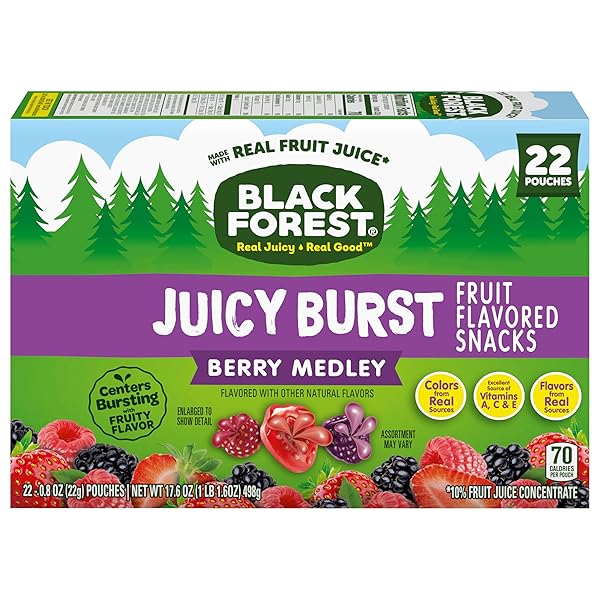 BLACK FOREST JUICY BURST FRUIT SNACKS, BERRY MEDLEY, 0.8 OUNCE POUCHES (22 COUNT)