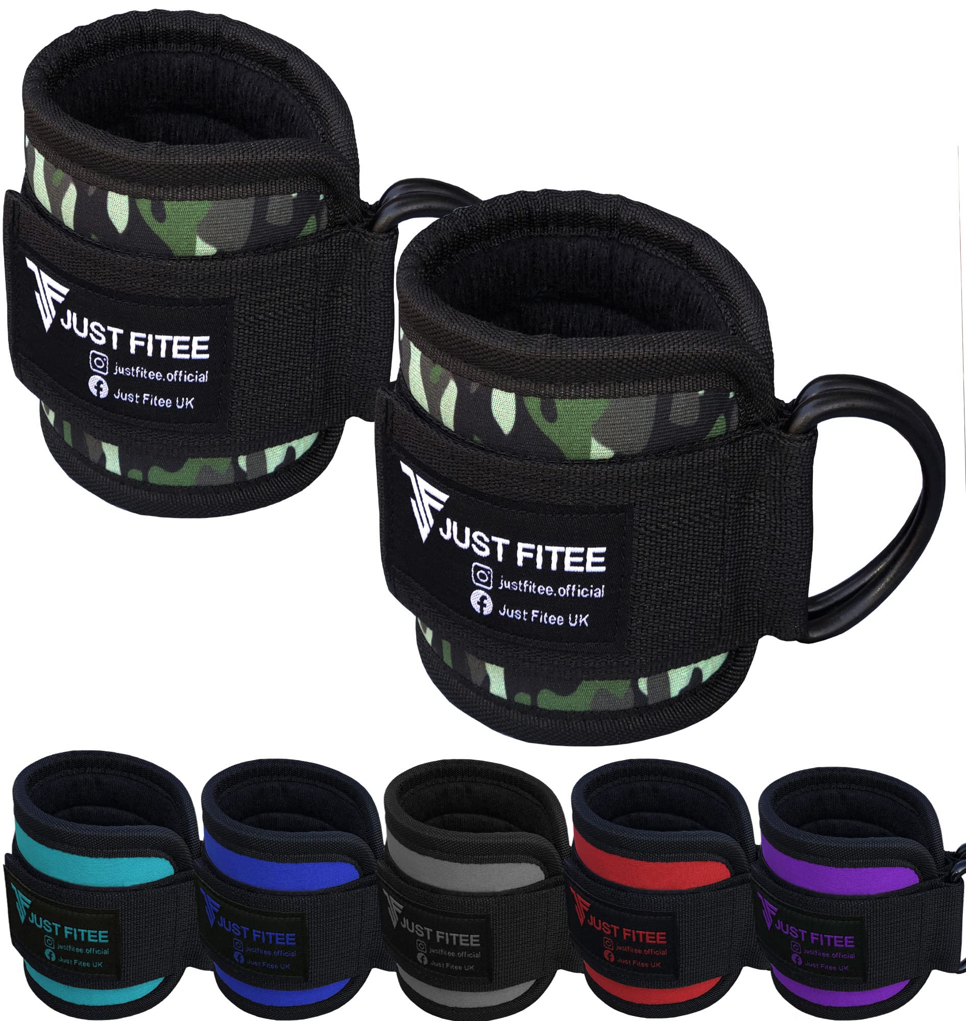 Just Fitee Ankle Straps for Cable Machine Attachments Gym Ankle Cuff for Kickbacks Glute Workouts Leg Extensions Curls, Booty Hip Abductors Exercise for Men and Women, Adjustable Support (Camo Green)