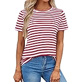 LilyCoco Women's Short Sleeve Striped Shirt Summer Crewneck T Shirt Basic Tops