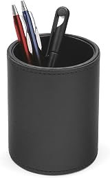 Osco Faux Leather Pen Pot Desk Organizer Black 7.5cm W x 10.5cm H x 8.5cm Dia view 2