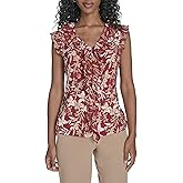 Tommy Hilfiger Women's Sleeveless Mix Media Ruffle Front Blouse