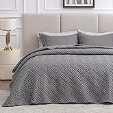 Love's cabin California King Size Quilt Bedding Set Grey Bedspread - Cal King Summer Lightweight Bedspread Comforter - Wave Pattern Coverlet for All Season - 3 Pieces (1 Quilt, 2 Pillow Shams)