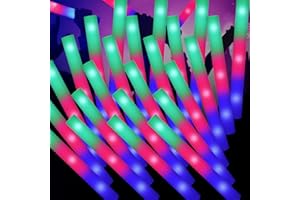 SHQDD 100PCS LED Foam Sticks, Foam Light Up Sticks with 3 Modes Colorful Flashing, Glow in Dark Party Supplies, Glow Stick Bulk Party Pack for Wedding, Raves, Concert, Camping, Sporting Events, Pool