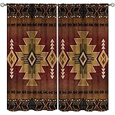 Yoakiet Vintage Aztec Curtains for Bedroom, Native American Southwestern Navajo Nation Boho Geometric Print Blackout Rod Pocket Window Treatments Drapes for Living Room Bathroom Home Decor42x45in