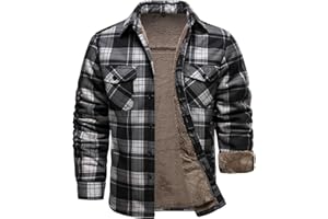 HOOD CREW Mens Winter Warm Fleece Jackets Sherpa Lined Plaid Flannel Shirt Jacket with Side Pockets