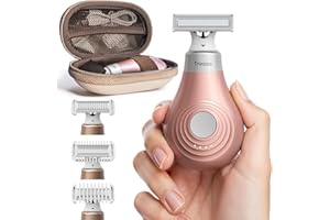 Trimcoo Mini Bikini Trimmer for Women - Intimate Pubic Hair Removal, Electric Body Groomer, Small Portable Wet/Dry Shaver, Magnetic Blade, USB-C Rechargeable with Travel Case, Easy to Clean (Gold)