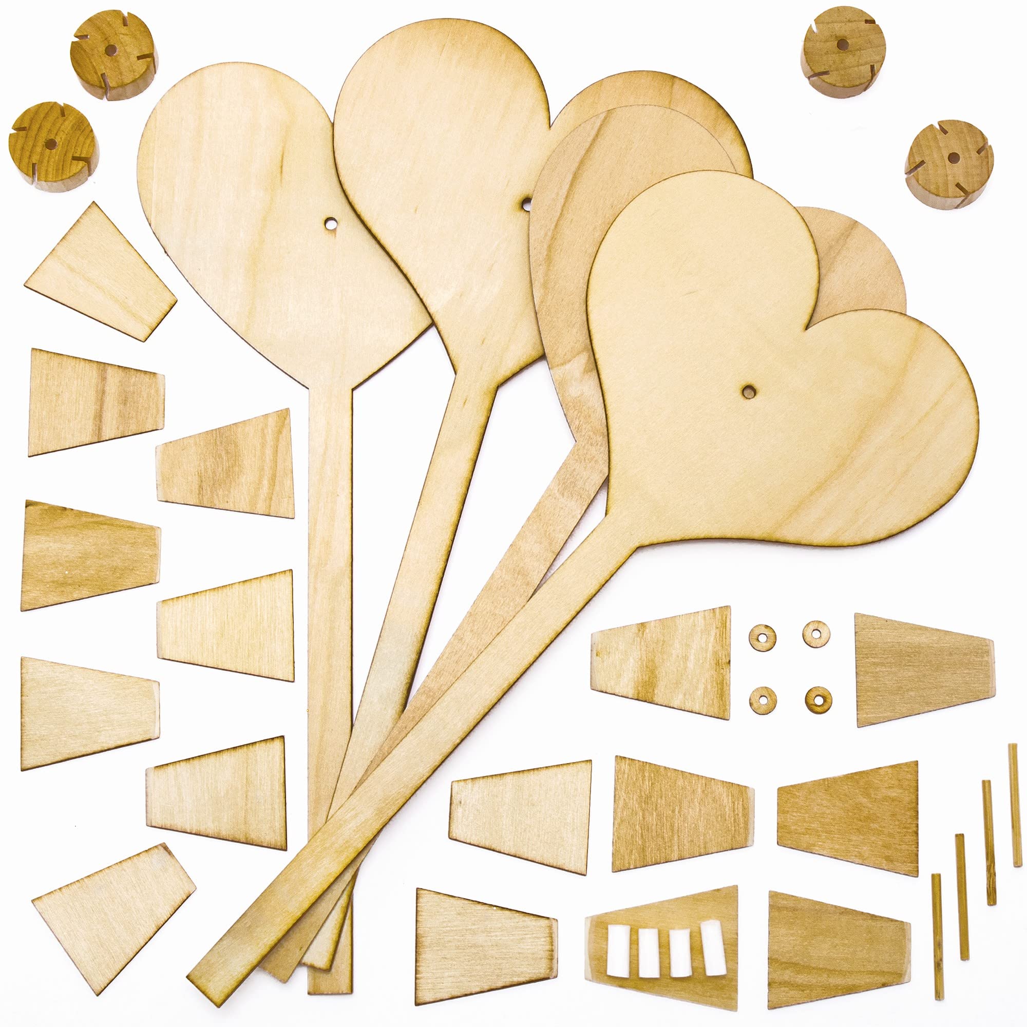 Baker Ross Heart Windmill Wood Craft Set - 4 Pack, Pinwheel Crafting for Kids on Valentine's Day (FC444)
