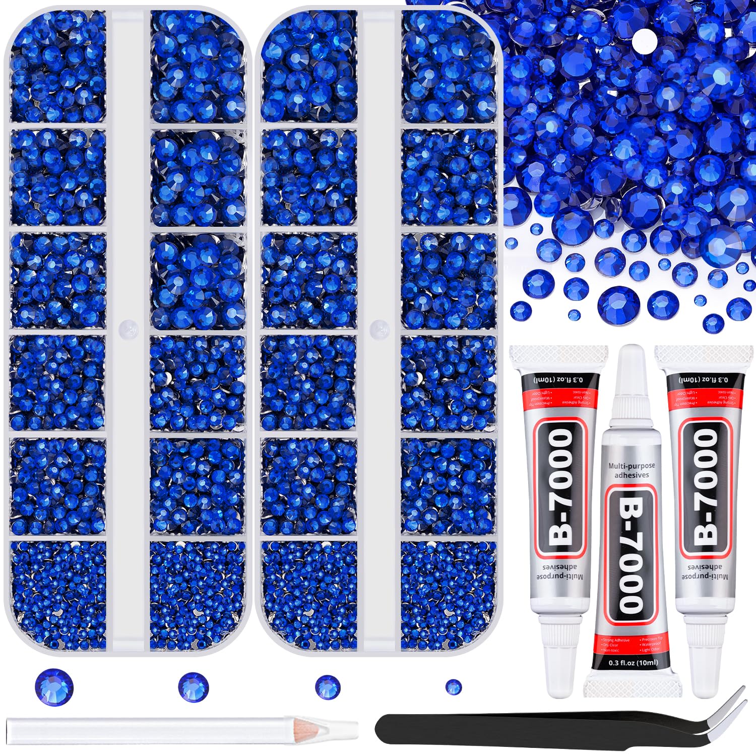 Photo 1 of 12100Pcs Resin Rhinestones for Crafting with 3Pcs 10ml B7000 Jewelry Glue, 2 Boxes Flatback Crystals Diomand (Royal Blue) for Bedazzling Crafts DIY Nail Art Makeup?Non Hotfix Gems for Clothing Shoes