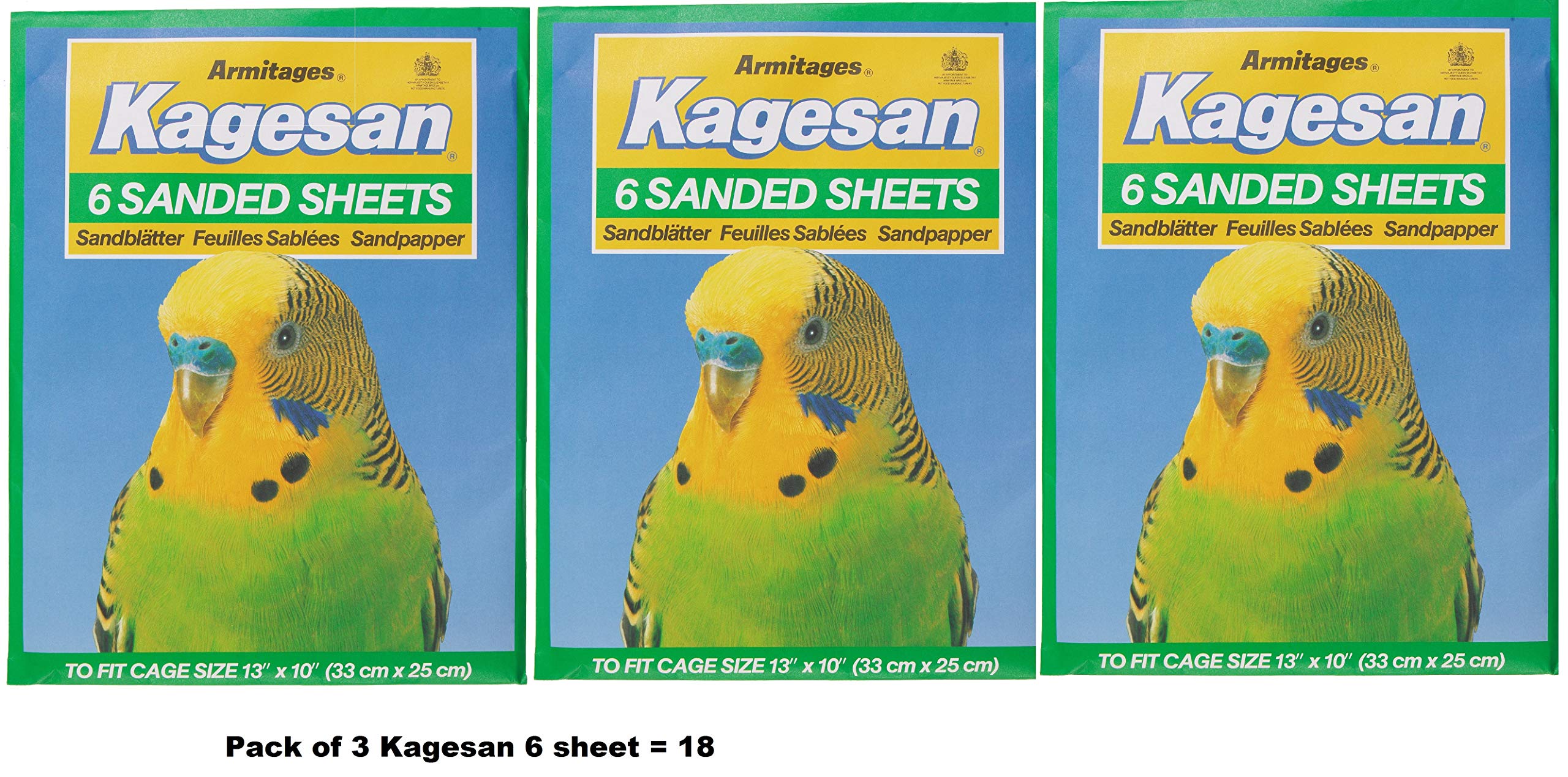 Kagesan Green BIRD CAGE SAND PAPER SHEETS 3X6 PACK = 18 SHEETS 33CM x 25CM