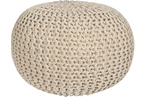 RIANGI Round Ottoman Pouf Footrest, Large Pouf Ottoman for Living Room, Boho Knit Cotton Poofy Ottoman, Pouf Ottoman Foot Rest Ideal for Bedroom Sitting, Farmhouse Couch Poufs for Living Room